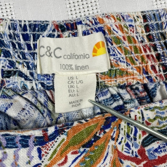 C&C California Linen Wide Leg Crop Pants Tropical Leaf Print Size L - Picture 5 of 12